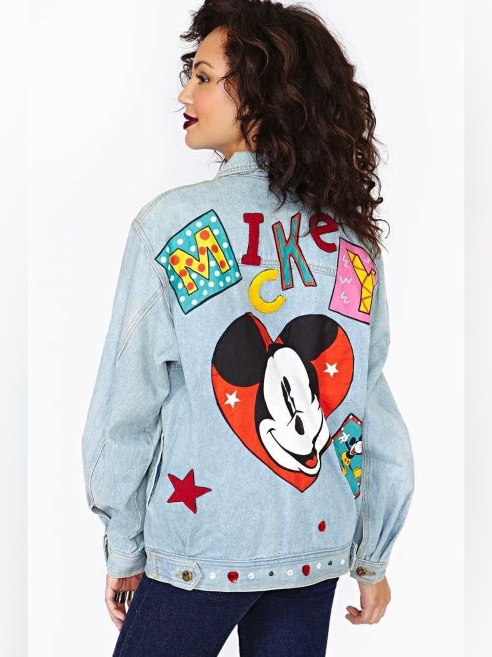 Vintage Disney Mickey Patch Oversized Denim Jacket Sz M Women’s 
(Sep A-2)